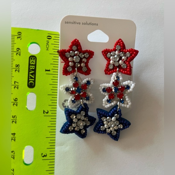 Claire's Red, White, and Blue Star Earrings - Picture 3 of 4
